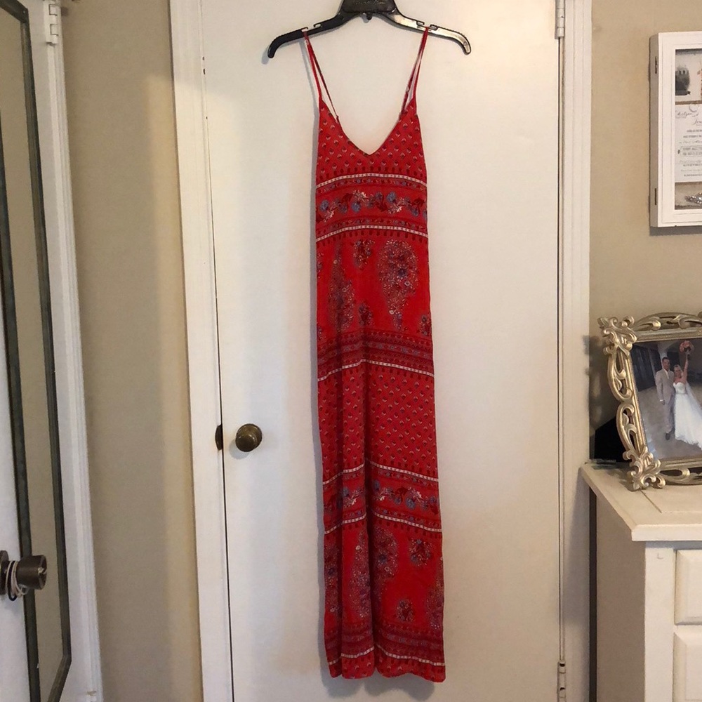 printed cross back maxi dress